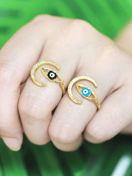 Brass Enamel Cubic Zirconia Evil Eye Vintage Band Ring