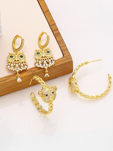Brass Cubic Zirconia Owl Vintage Stud Earring
