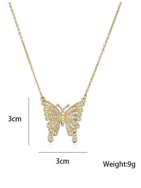 Brass Cubic Zirconia Vintage Butterfly Pendant Necklace