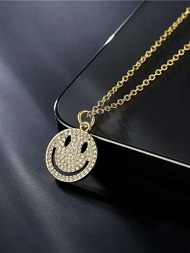 Brass Cubic Zirconia Smiley Vintage Necklace