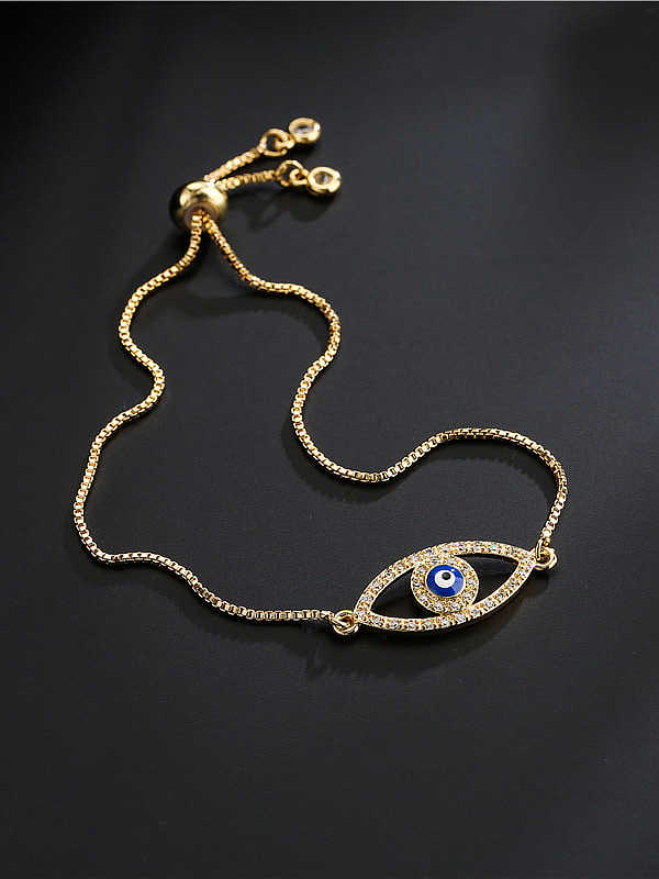 Brass Cubic Zirconia Evil Eye Vintage Adjustable Bracelet