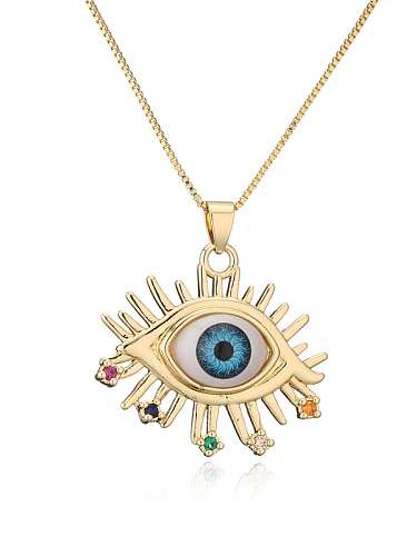 Brass Enamel Vintage Evil Eye Pendant Necklace