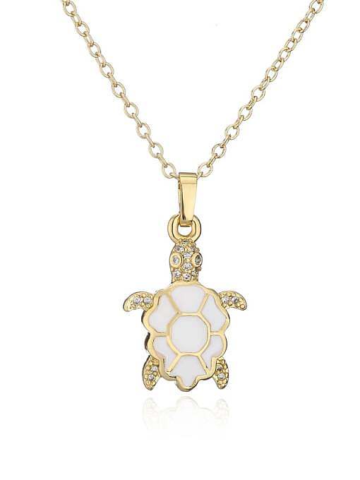 Brass Cubic Zirconia Enamel Turtle Vintage Necklace