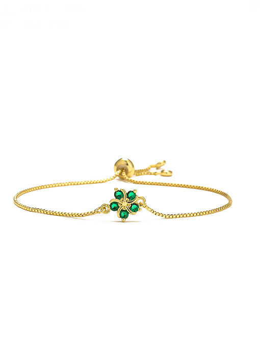 Bracelet Réglable Vintage Cubic Zirconia Clover en Laiton