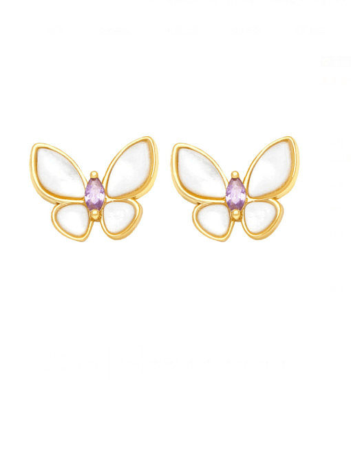 Brass Shell Butterfly Minimalist Stud Earring