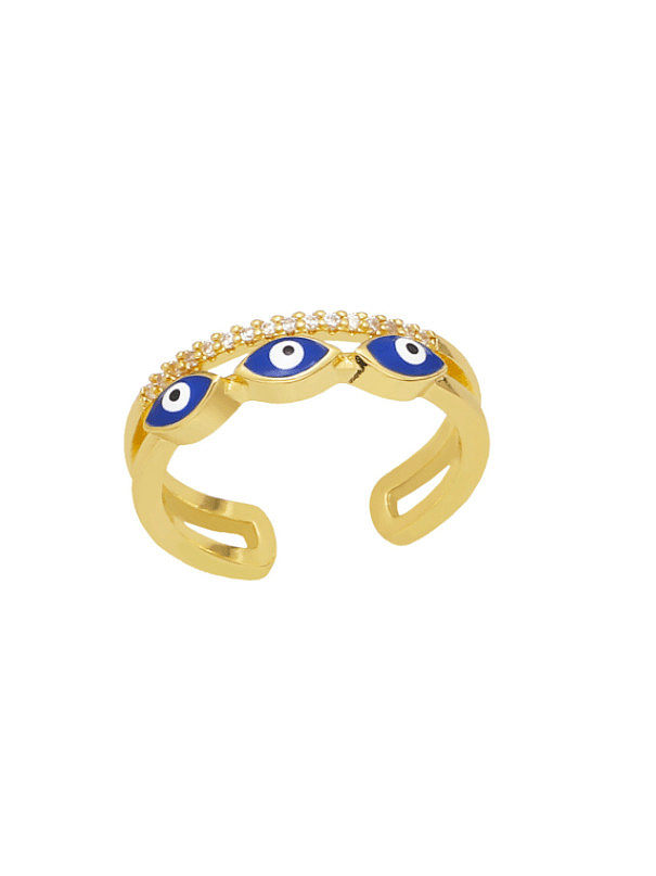 Brass Enamel Cubic Zirconia Evil Eye Minimalist Band Ring