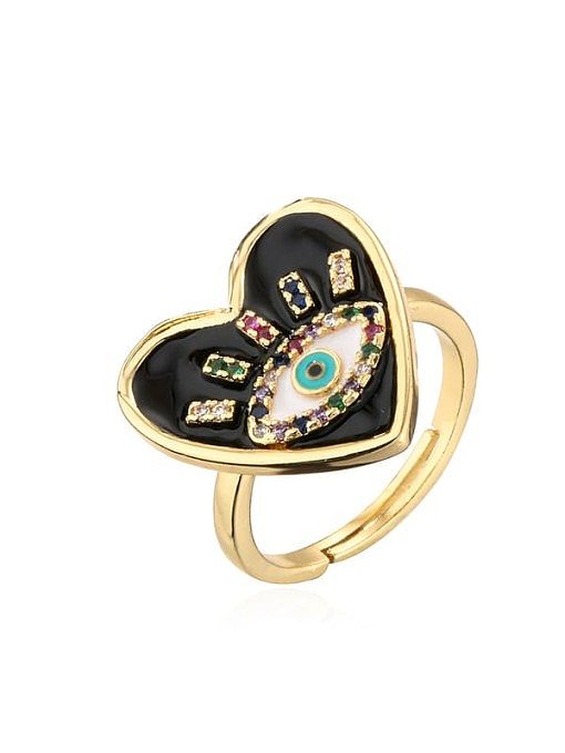 Brass Enamel Cubic Zirconia Heart Vintage Band Ring