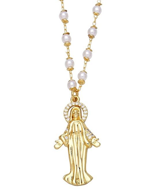 Latón Cubic Zirconia Religioso Vintage Virgen María Colgante Collar
