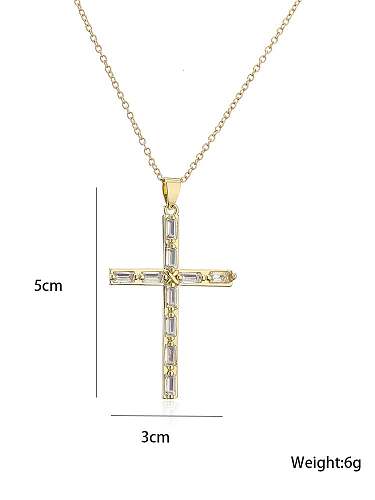 Brass Cubic Zirconia Cross Ethnic Regligious Necklace