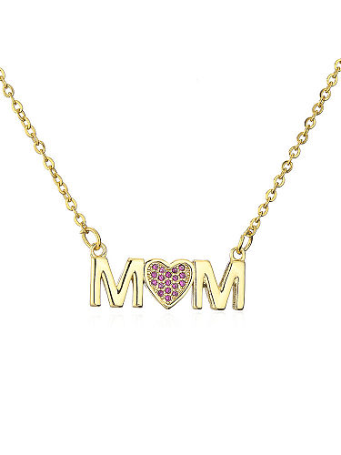Brass Cubic Zirconia Heart Dainty Letter MOM Pendant Necklace