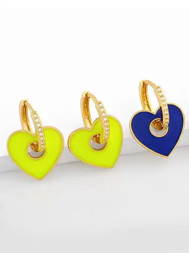 Brass Enamel Heart Minimalist Drop Earring