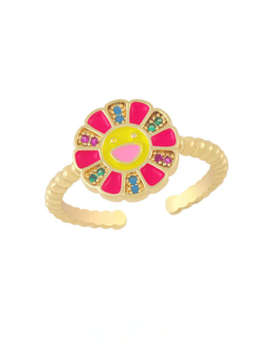 Brass Enamel Smiley Flower Minimalist Band Ring