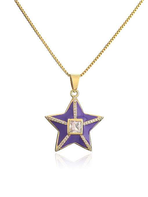 Brass Rhinestone Enamel Star Ethnic Five-pointed star Pedant Necklace