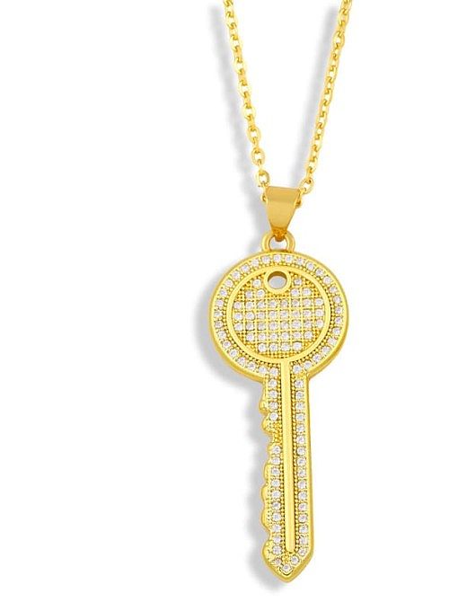 Brass Cubic Zirconia Key Hip Hop Pendant Necklace