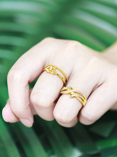 Brass Cubic Zirconia Heart Vintage Stackable Ring