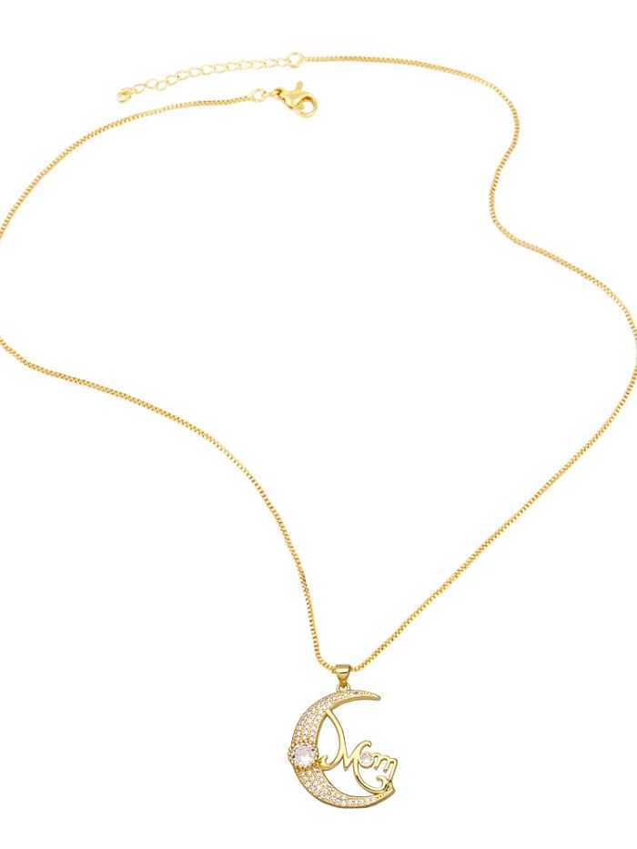 Brass Cubic Zirconia Moon Vintage Heart Pendant Necklace