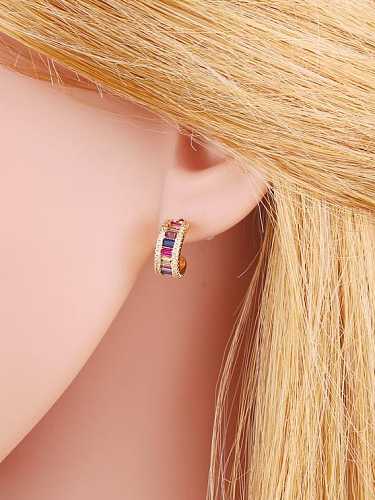 Brass Cubic Zirconia Geometric Vintage Stud Earring