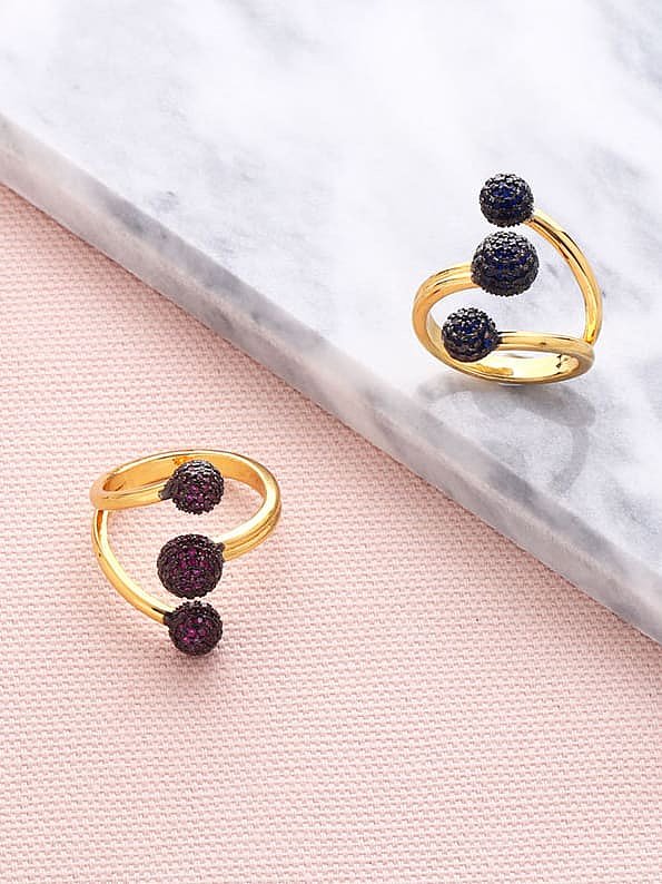 Brass Cubic Zirconia Round Ball Vintage Band Ring