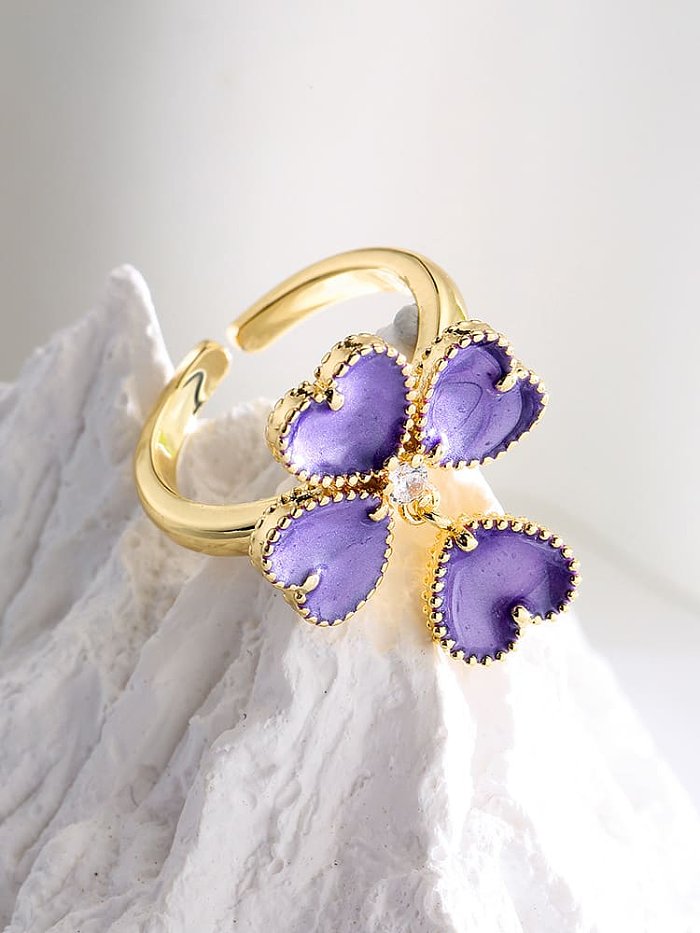 Brass Enamel Flower Cute Band Ring