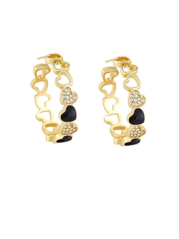 Brass Cubic Zirconia Enamel Heart Minimalist Huggie Earring