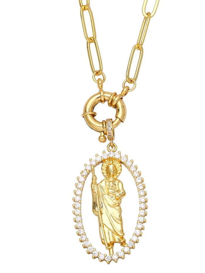 Collier pendentif géométrique en laiton avec zircone cubique Vintage Vierge Marie