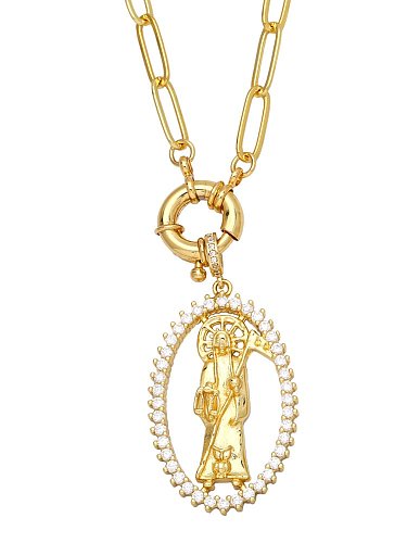 Brass Cubic Zirconia Geometric Vintage Virgin mary Pendant Necklace