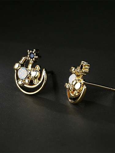 Brass Cubic Zirconia Irregular Vintage Stud Earring