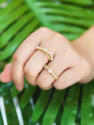 Brass Imitation Pearl Irregular Vintage Band Ring