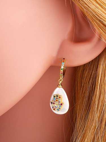 Brass Cubic Zirconia Water Drop Vintage Huggie Earring