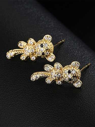 Boucles d'Oreilles Pendantes Vintage en Laiton Cubic Zirconia Bear