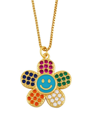 Collier Minimaliste en Laiton Cubic Zirconia Smiley Flower