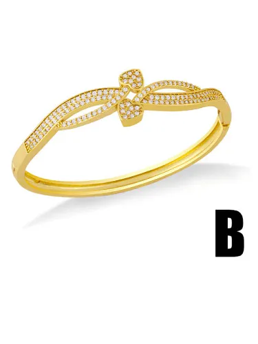 Brass Cubic Zirconia Heart Dainty Band Bangle