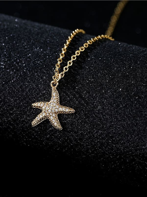 Brass Cubic Zirconia Minimalist Sea Star Pendant Necklace