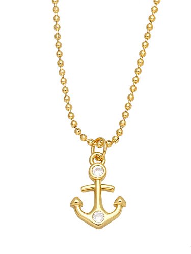 Brass Cubic Zirconia Pentagram Vintage Crown Elephant Pendant Necklace