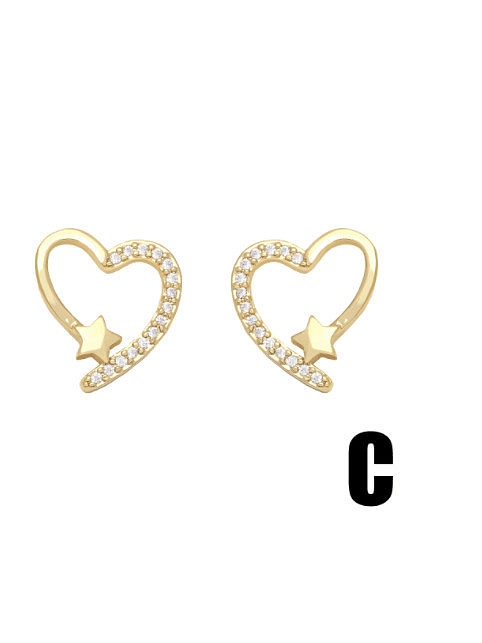 Brass Cubic Zirconia Star Cute Heart Flower Stud Earring