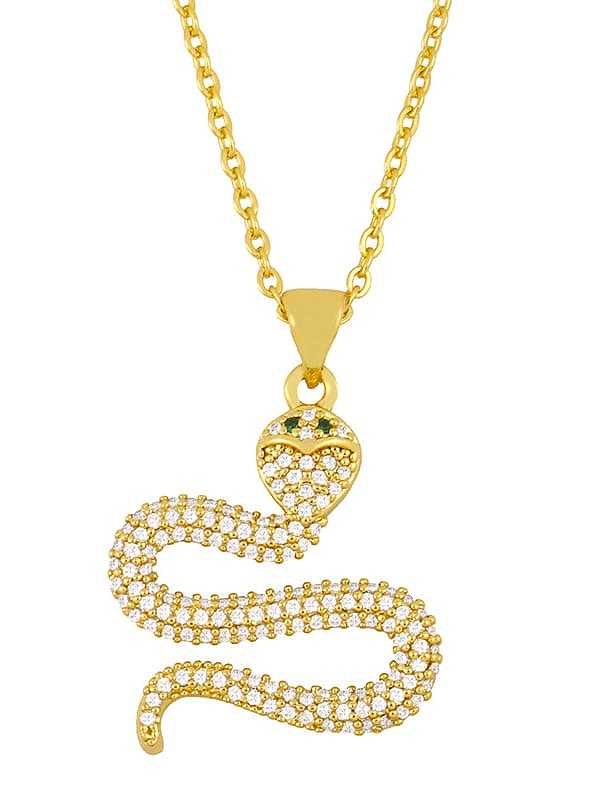 Brass Cubic Zirconia Snake Vintage Pendant Necklace
