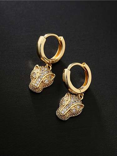 Brass Cubic Zirconia Geometric Vintage Leopard Huggie Earring