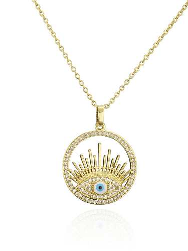 Collier pendentif rond vintage en laiton et zircon cubique Evil Eye