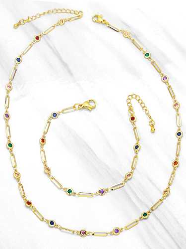 Bohemia Heart Brass Cubic Zirconia Multi Color Bracelet and Necklace Set