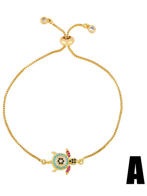Brass Cubic Zirconia Turtle Cute Link Bracelet