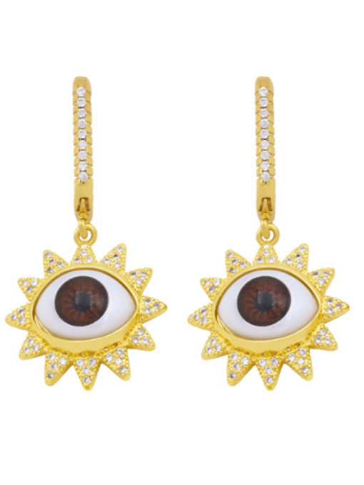 Brass Rhinestone Enamel Evil Eye Vintage Huggie Earring