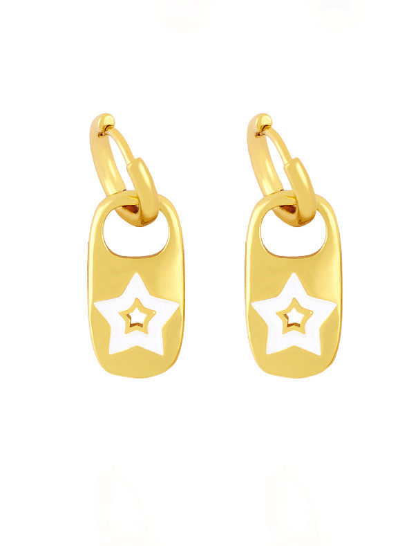 Brass Enamel Star Minimalist Huggie Earring