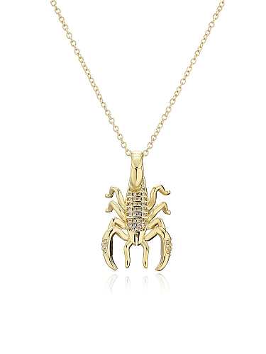 Brass Cubic Zirconia Lizard Vintage Scorpion Pendant Necklace