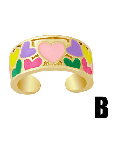 Anillo de banda minimalista con corazón de esmalte de latón