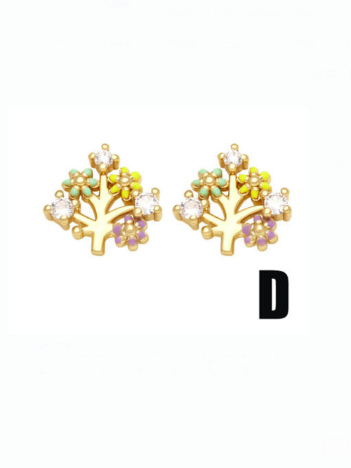 Brass Cubic Zirconia Crown Vintage Stud Earring