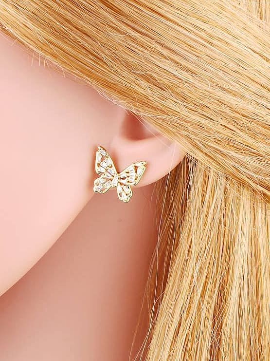 Brass Cubic Zirconia Butterfly Tassel Cute Stud Earring
