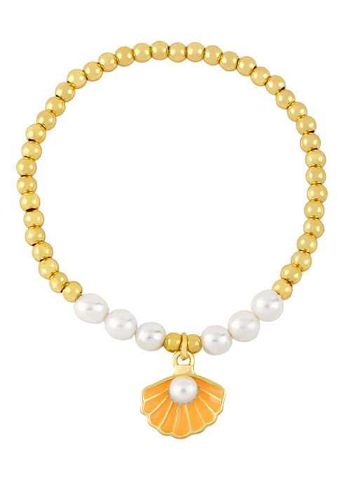 Bracelet de perles ethniques irrégulières en émail de perle d'imitation en laiton