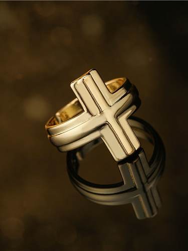 Brass Smooth Cross Minimalist Band Ring