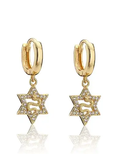 Brass Cubic Zirconia Vintage Five-pointed star Huggie Earring