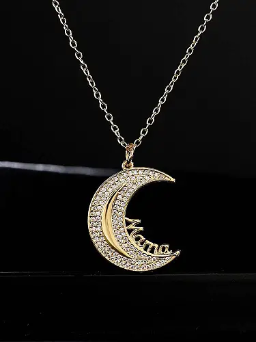 Brass Cubic Zirconia Moon Vintage Necklace